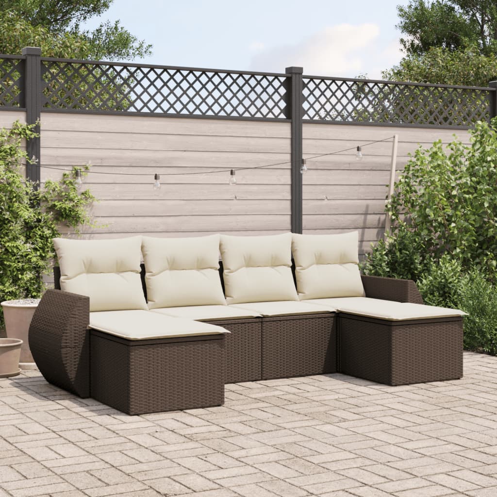 6-tlg. Garten-Sofagarnitur mit Kissen Braun Poly Rattan 6-tlg. Garten-Sofagarnitur mit Kissen Braun Poly Rattan