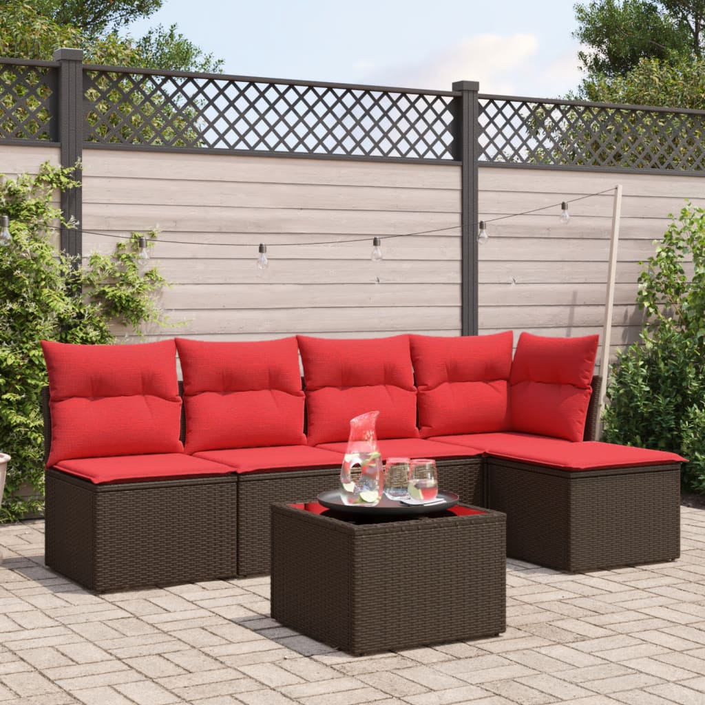 6-tlg. Garten-Sofagarnitur mit Kissen Braun Poly Rattan