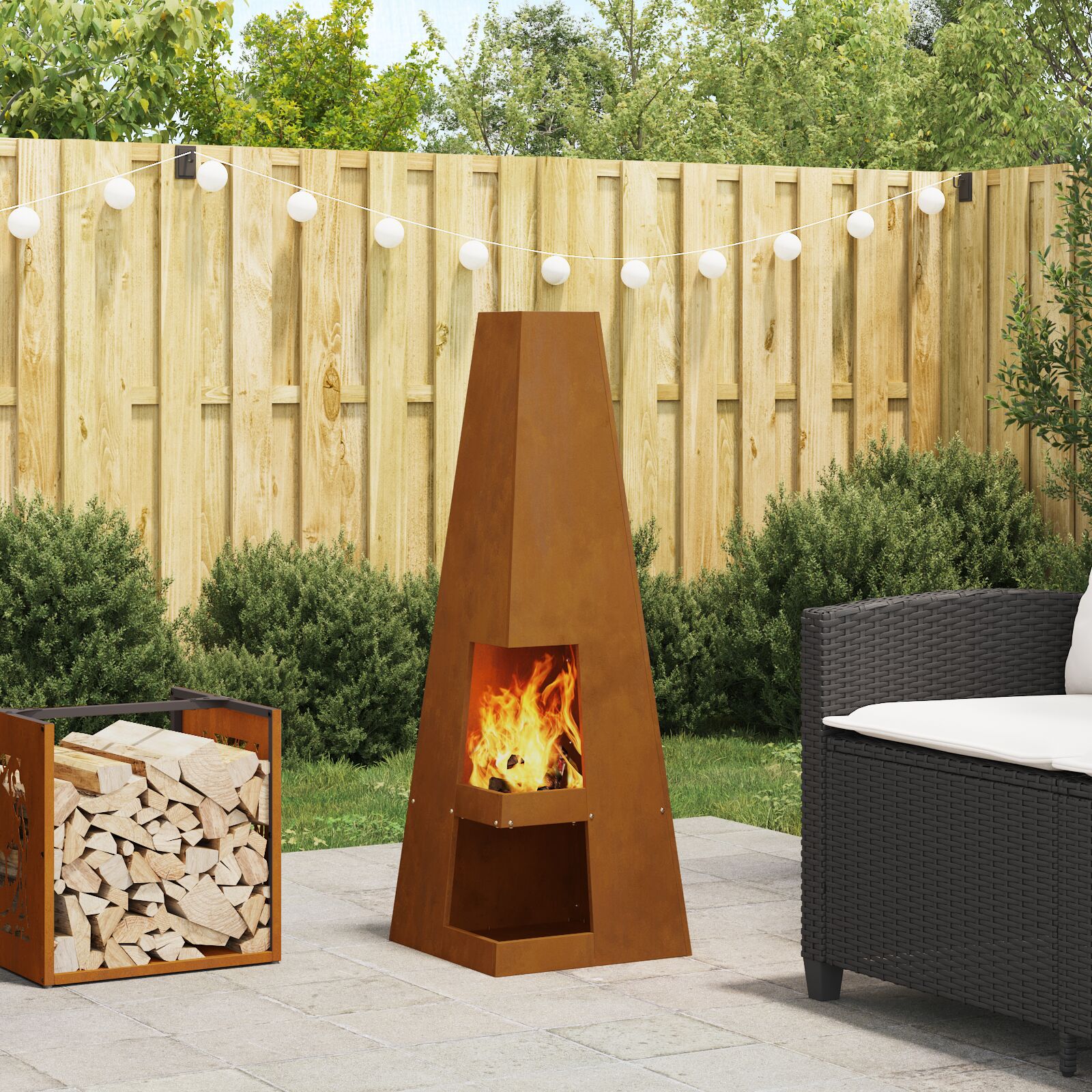 vidaXL Feuerstelle mit Holzlager 35x35x100 cm Wetterstahl