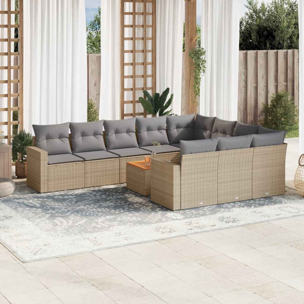 11-tlg. Garten-Sofagarnitur mit Kissen Beige Poly Rattan 11-tlg. Garten-Sofagarnitur mit Kissen Beige Poly Rattan