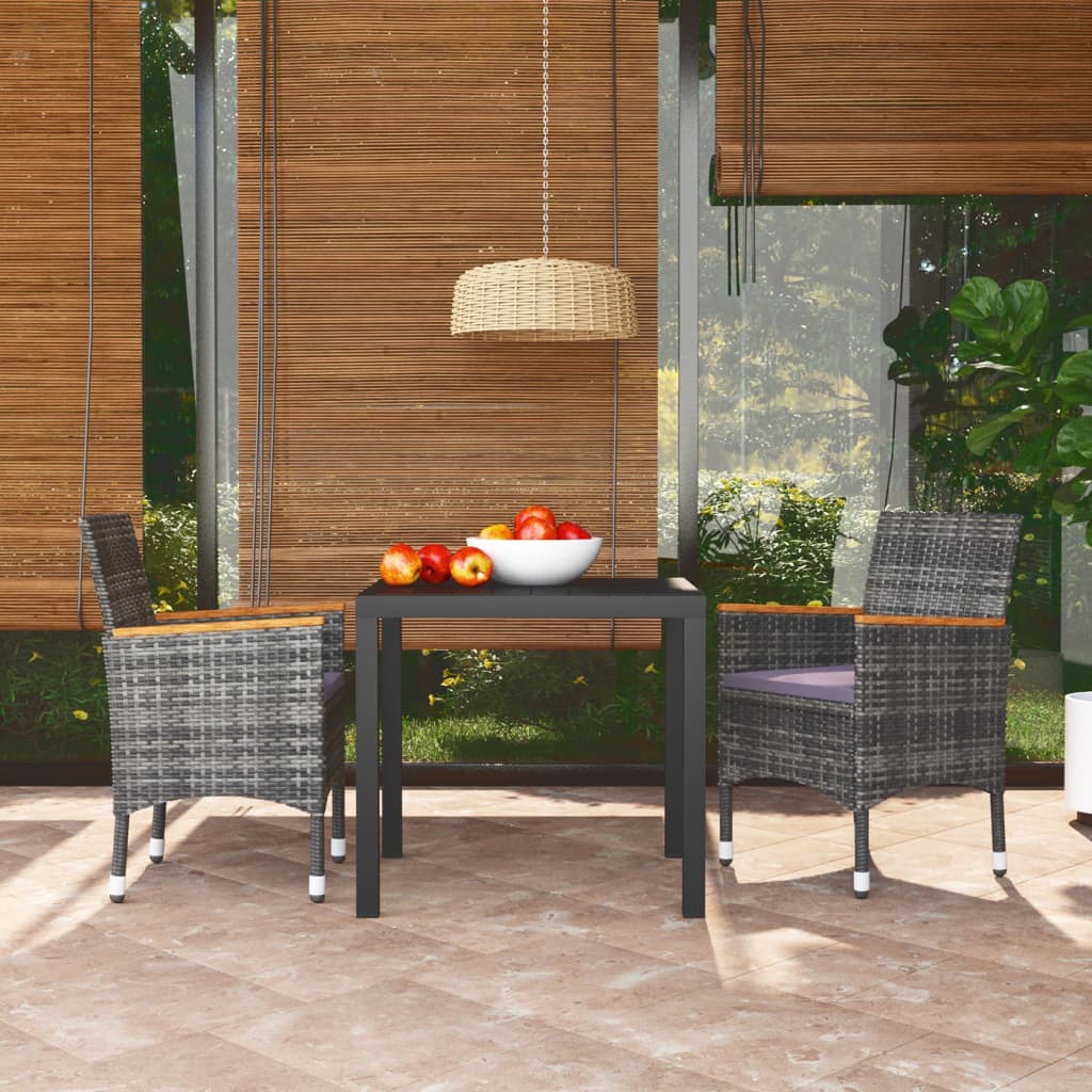 3-tlg. Garten-Essgruppe mit Kissen Poly Rattan Grau 3-tlg. Garten-Essgruppe mit Kissen Poly Rattan Grau