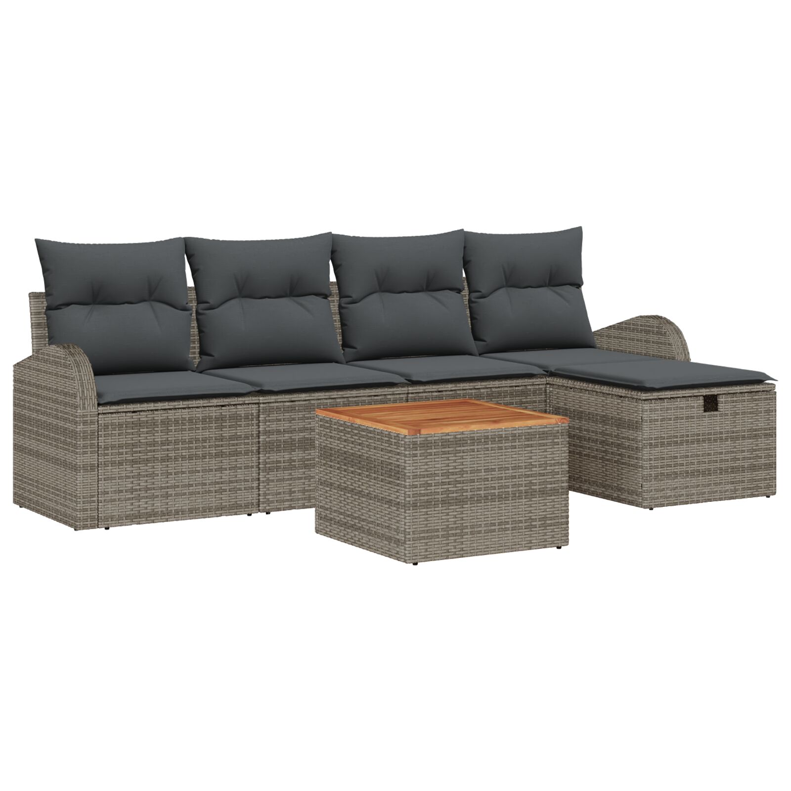 6-teiliges Garten Sofaset mit Kissen Grau Poly Rattan, 2-Sitzer Garten Sofa mit Stauraum & Kissen Grau Poly Rattan