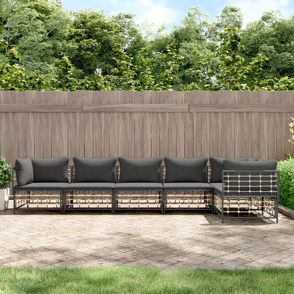6-tlg. Garten-Lounge-Set mit Kissen Anthrazit Poly Rattan 6-tlg. Garten-Lounge-Set mit Kissen Anthrazit Poly Rattan