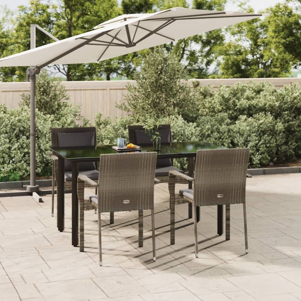 5-tlg. Garten-Essgruppe mit Kissen Schwarz und Grau Poly Rattan 5-tlg. Garten-Essgruppe mit Kissen Schwarz und Grau Poly Rattan