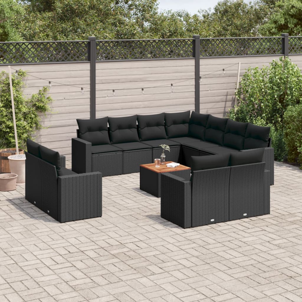12-tlg. Garten-Sofagarnitur mit Kissen Schwarz Poly Rattan 12-tlg. Garten-Sofagarnitur mit Kissen Schwarz Poly Rattan