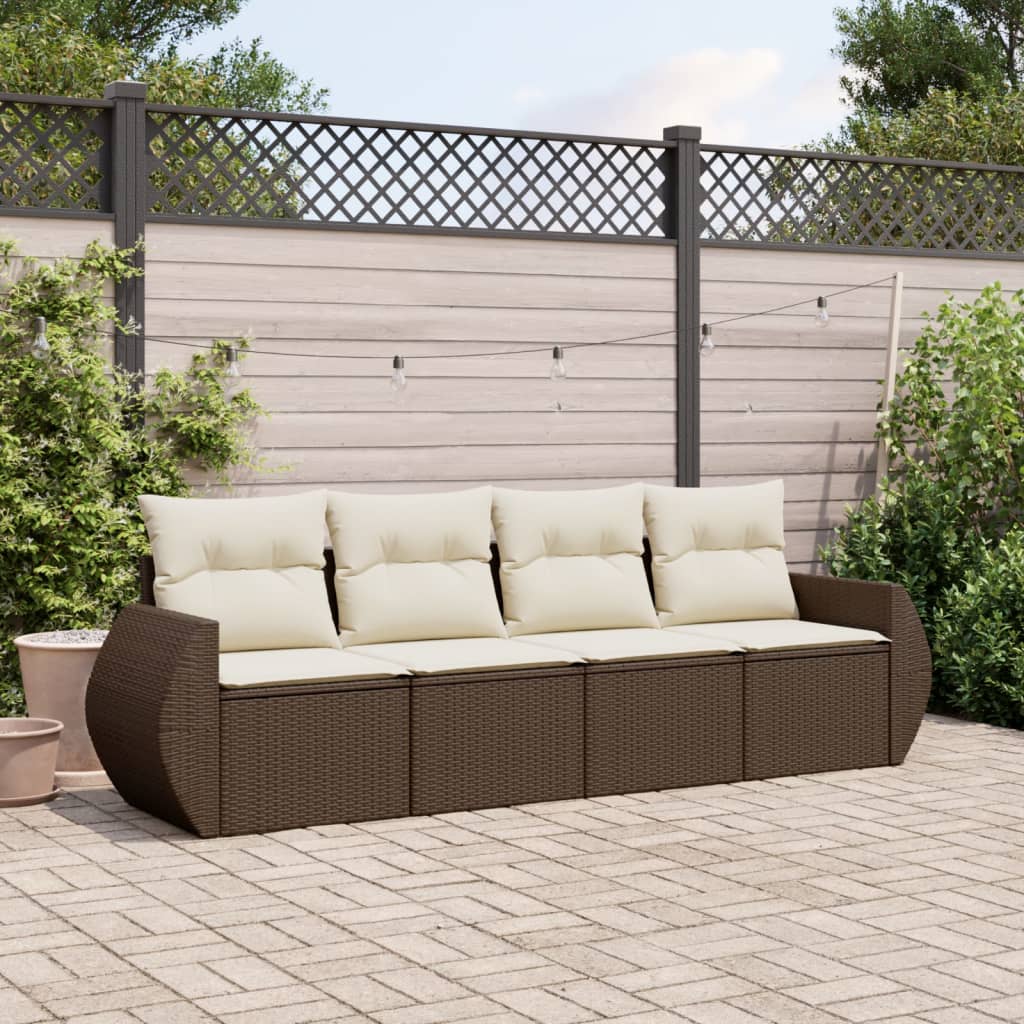 4-tlg. Garten-Sofagarnitur mit Kissen Braun Poly Rattan 4-tlg. Garten-Sofagarnitur mit Kissen Braun Poly Rattan
