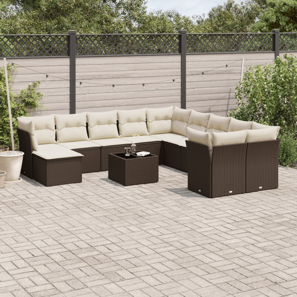 12-tlg. Garten-Sofagarnitur mit Kissen Braun Poly Rattan 12-tlg. Garten-Sofagarnitur mit Kissen Braun Poly Rattan