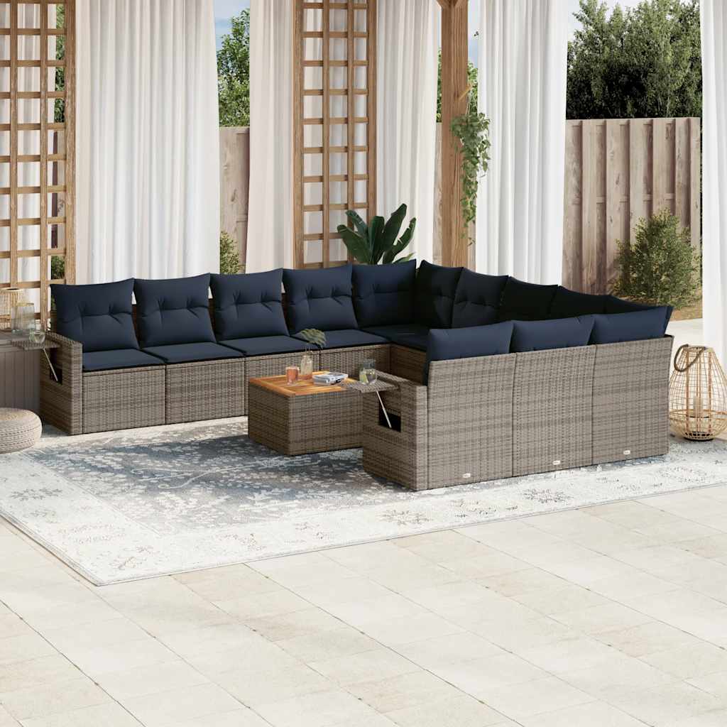 12-teiliges Gartensofa-Set mit Kissen, grau, Polyrattan 12-teiliges Gartensofa-Set mit Kissen, grau, Polyrattan