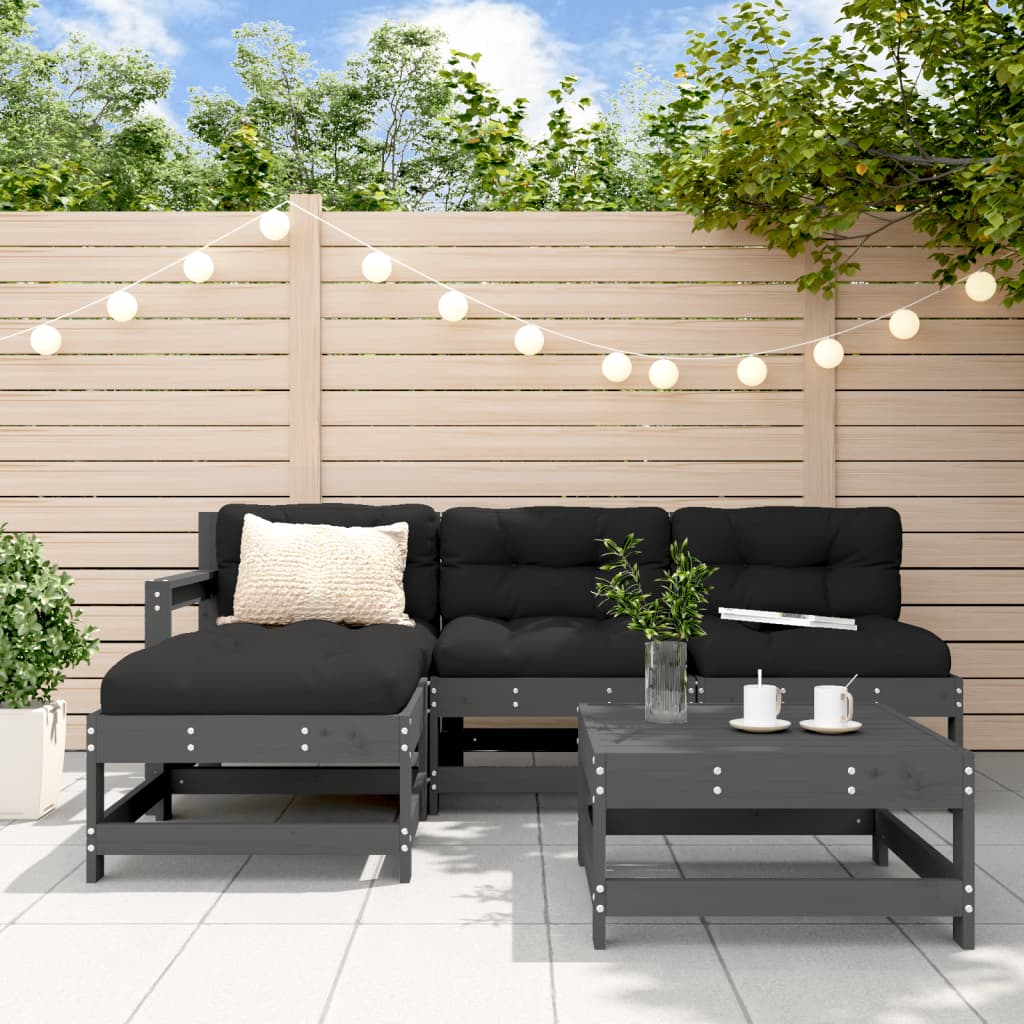 5-tlg. Garten-Lounge-Set mit Kissen Grau Massivholz 5-tlg. Garten-Lounge-Set mit Kissen Grau Massivholz