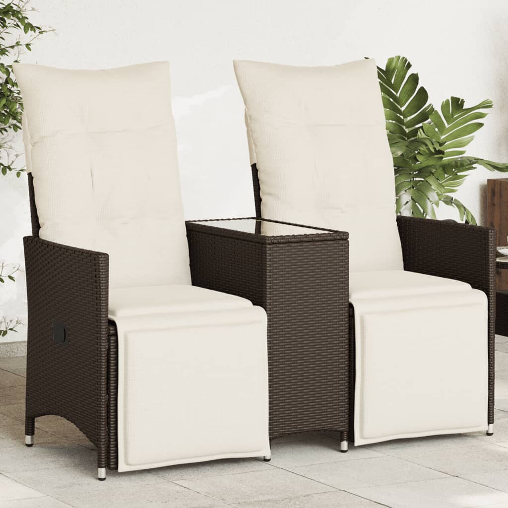 Gartensofa 2-Sitzer Verstellbar mit Tisch Braun Poly Rattan Gartensofa 2-Sitzer Verstellbar mit Tisch Braun Poly Rattan