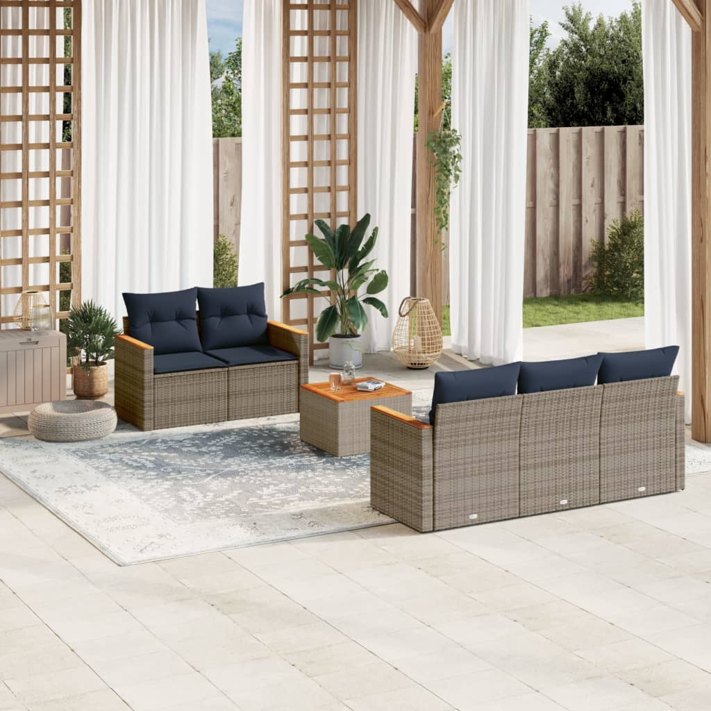 6-teiliges Gartensofa-Set mit Kissen, grau, Polyrattan 6-teiliges Gartensofa-Set mit Kissen, grau, Polyrattan