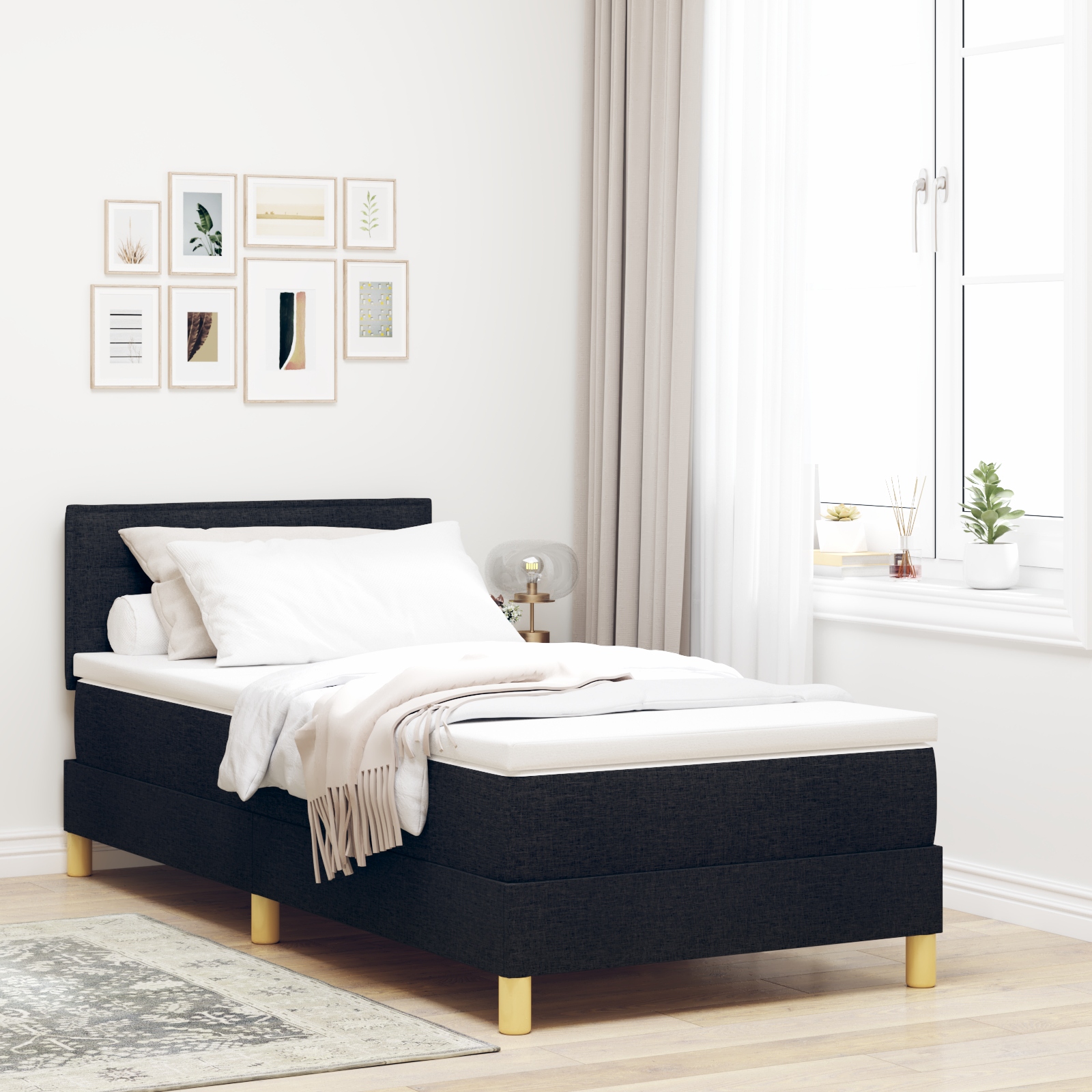 LED Boxspringbett mit Matratze Schwarz 90x200 cm Stoff