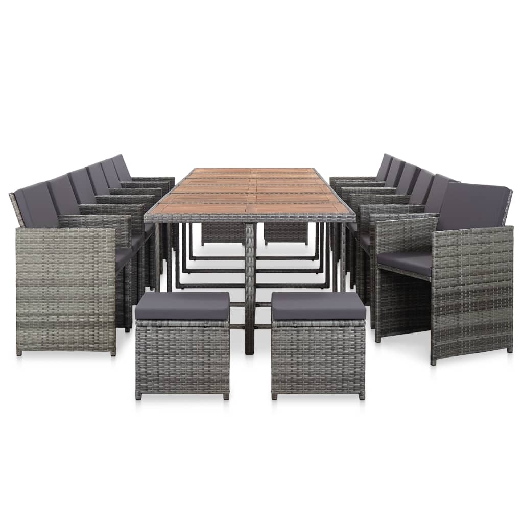 17-tlg. Garten-Essgruppe mit Auflagen Poly Rattan Grau