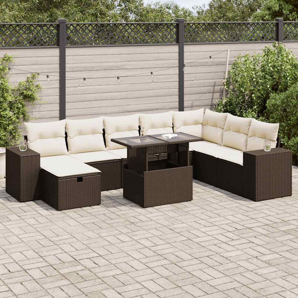 9-tlg. Garten-Sofagarnitur mit Kissen Braun Poly Rattan 9-tlg. Garten-Sofagarnitur mit Kissen Braun Poly Rattan