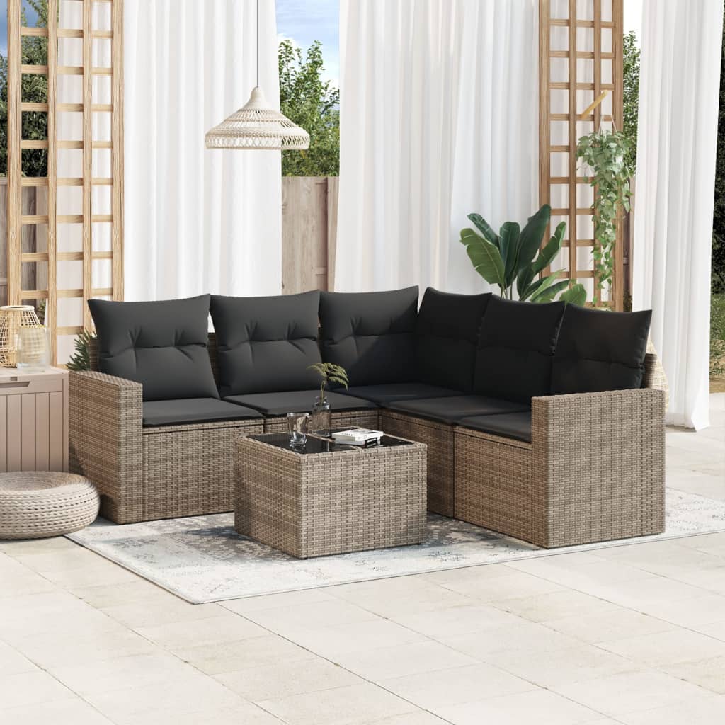 6-tlg. Garten-Sofagarnitur mit Kissen Grau Poly Rattan 6-tlg. Garten-Sofagarnitur mit Kissen Grau Poly Rattan