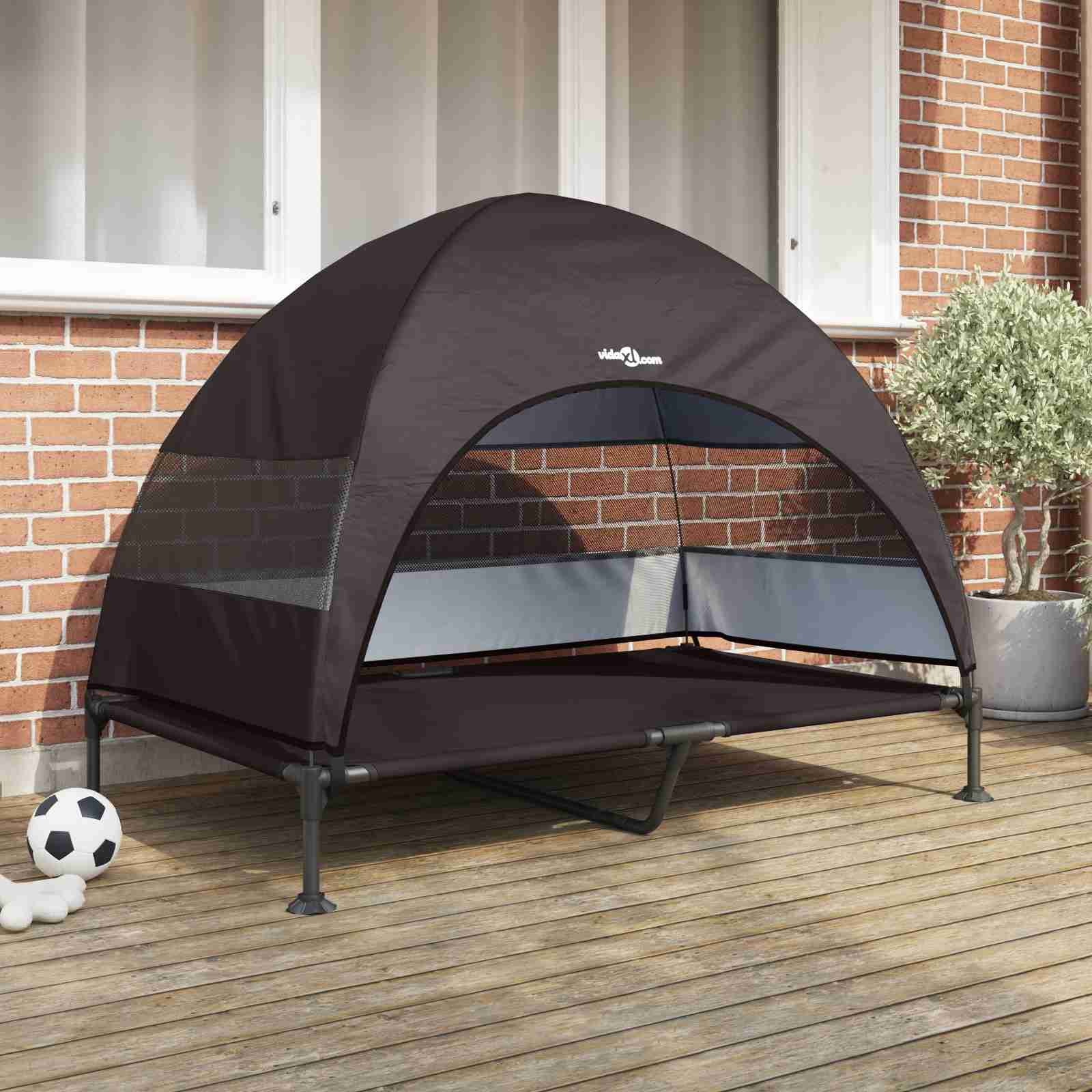 Erhöhtes Hundebett mit abnehmbarem Dach Braun XL Stahl Erhöhtes Hundebett mit abnehmbarem Dach Braun XL Stahl