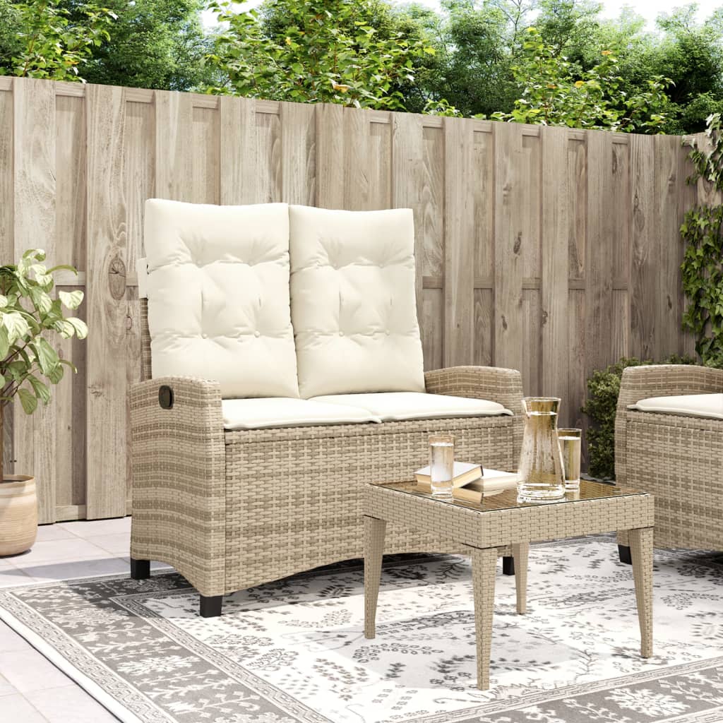 Gartenbank Verstellbar mit Kissen Beige Poly Rattan Gartenbank Verstellbar mit Kissen Beige Poly Rattan