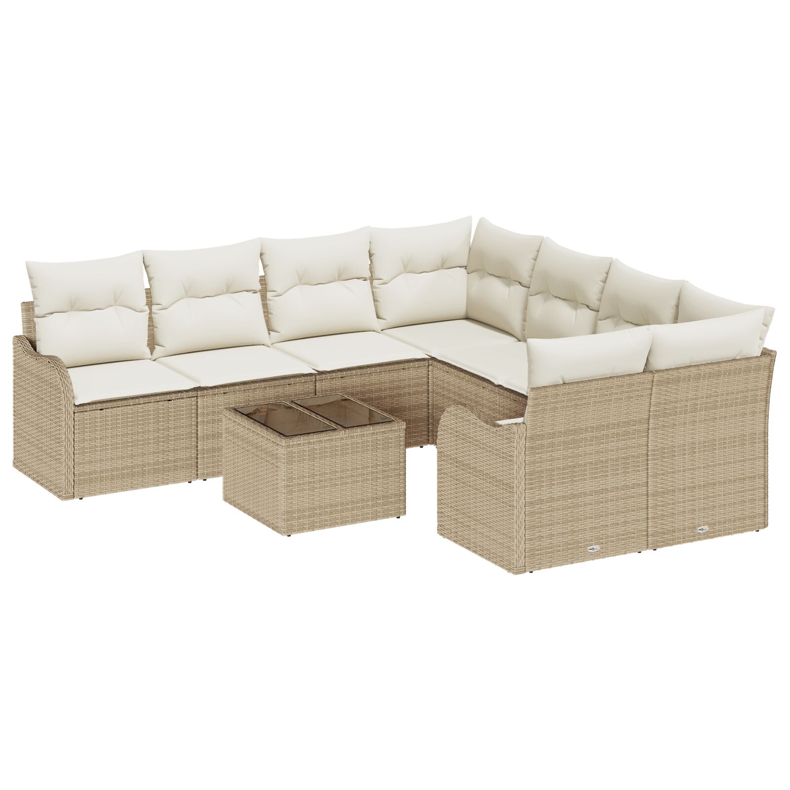 9-teilige Garten-Sofa-Garnitur mit Kissen Beige Poly Rattan, 2-Sitzer Garten-Sofa mit Kissen Beige Poly Rattan