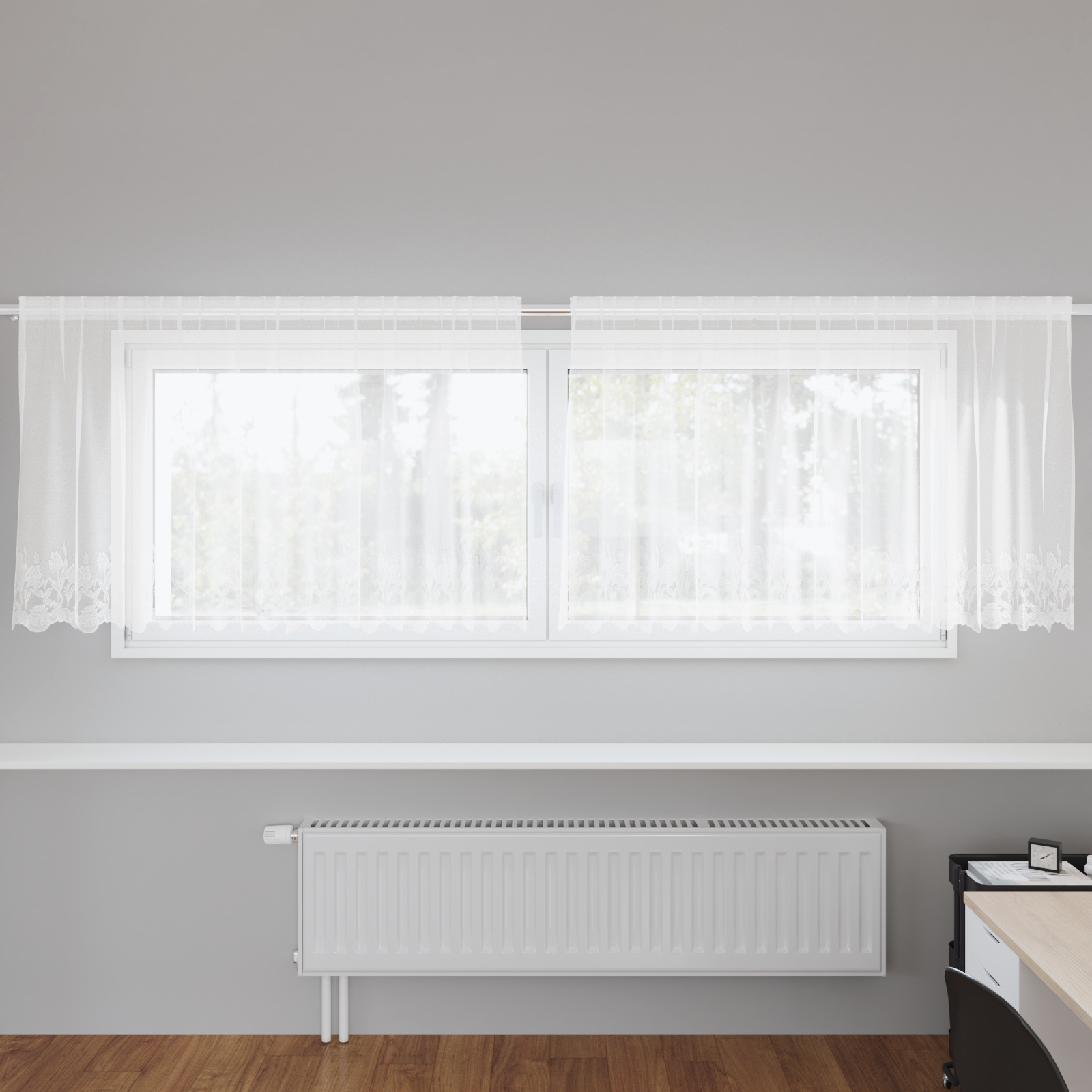 Spitzenvorhang mit Vorhängen Floral Weiß 300 x 120 cm Polyester