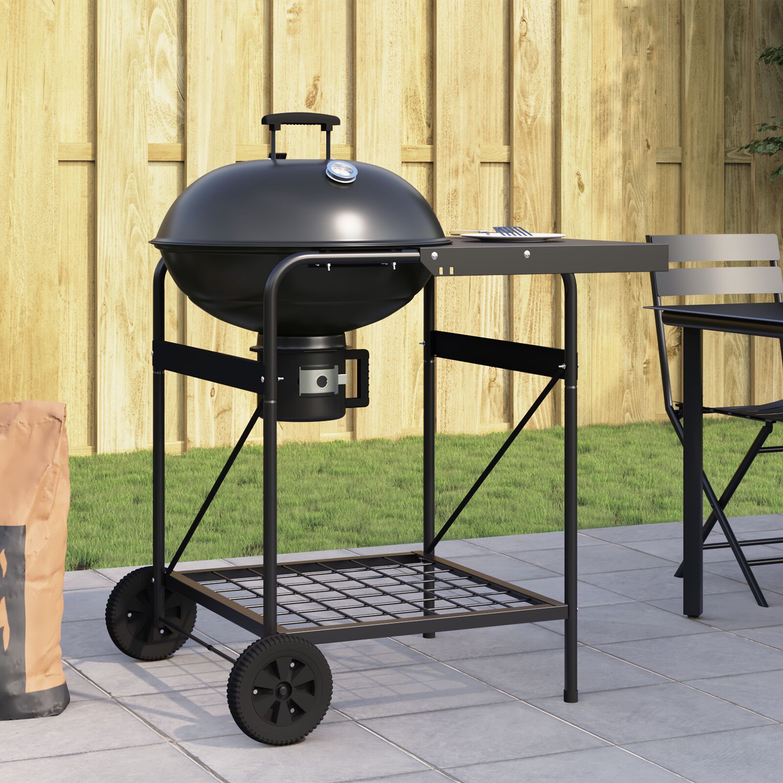 Grillwagen Schwarz mit Deckel 96x72x113 cm Metall