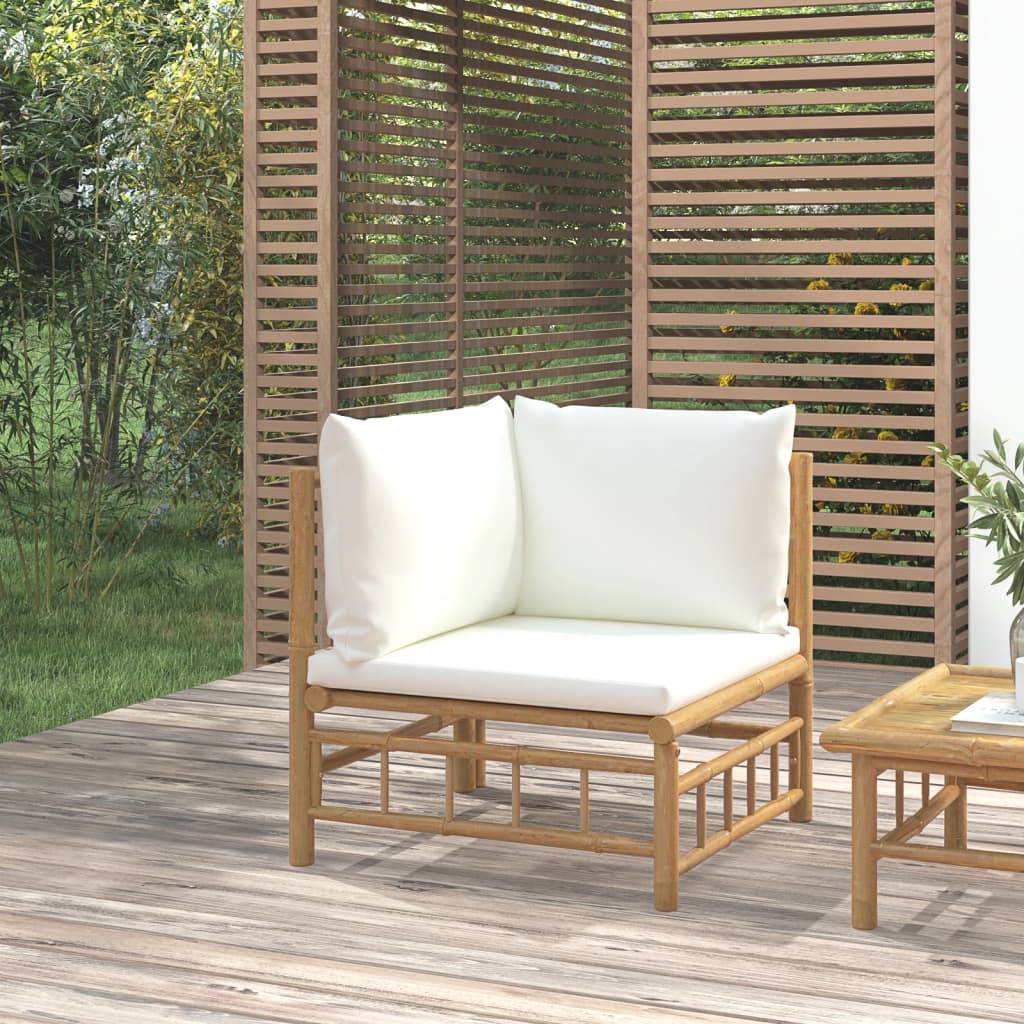 Garten-Ecksofa mit Cremeweißen Kissen Bambus Garten-Ecksofa mit Cremeweißen Kissen Bambus