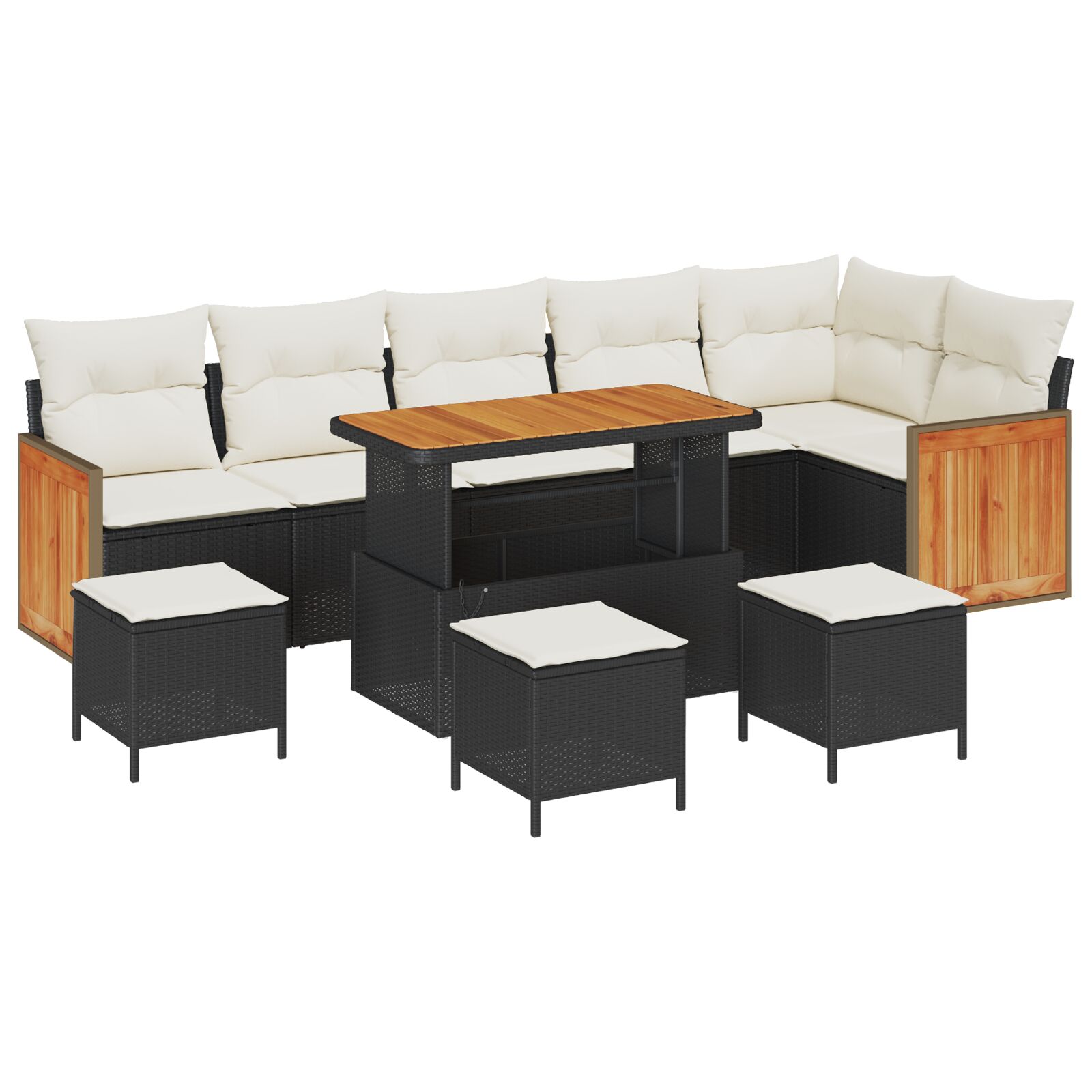 10-teiliges Garten-Sofa-Set mit Kissen Schwarz Poly Rattan Akazie, 4-teiliges Garten-Dining-Set mit Kissen Schwarz Poly Rattan Akazie 10-teiliges Garten-Sofa-Set mit Kissen Schwarz Poly Rattan Akazie, 4-teiliges Garten-Dining-Set mit Kissen Schwarz Poly Rattan Akazie