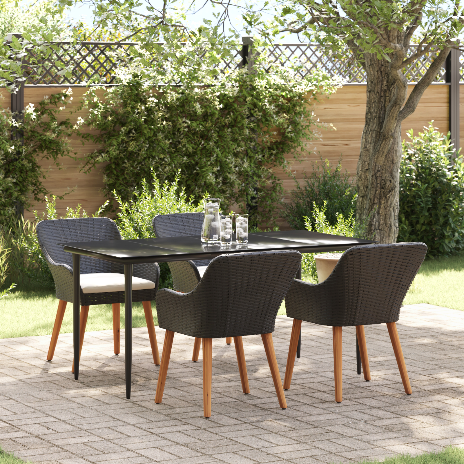 5-Teiliges Garten-Dining-Set Schwarz Poly-Rattan