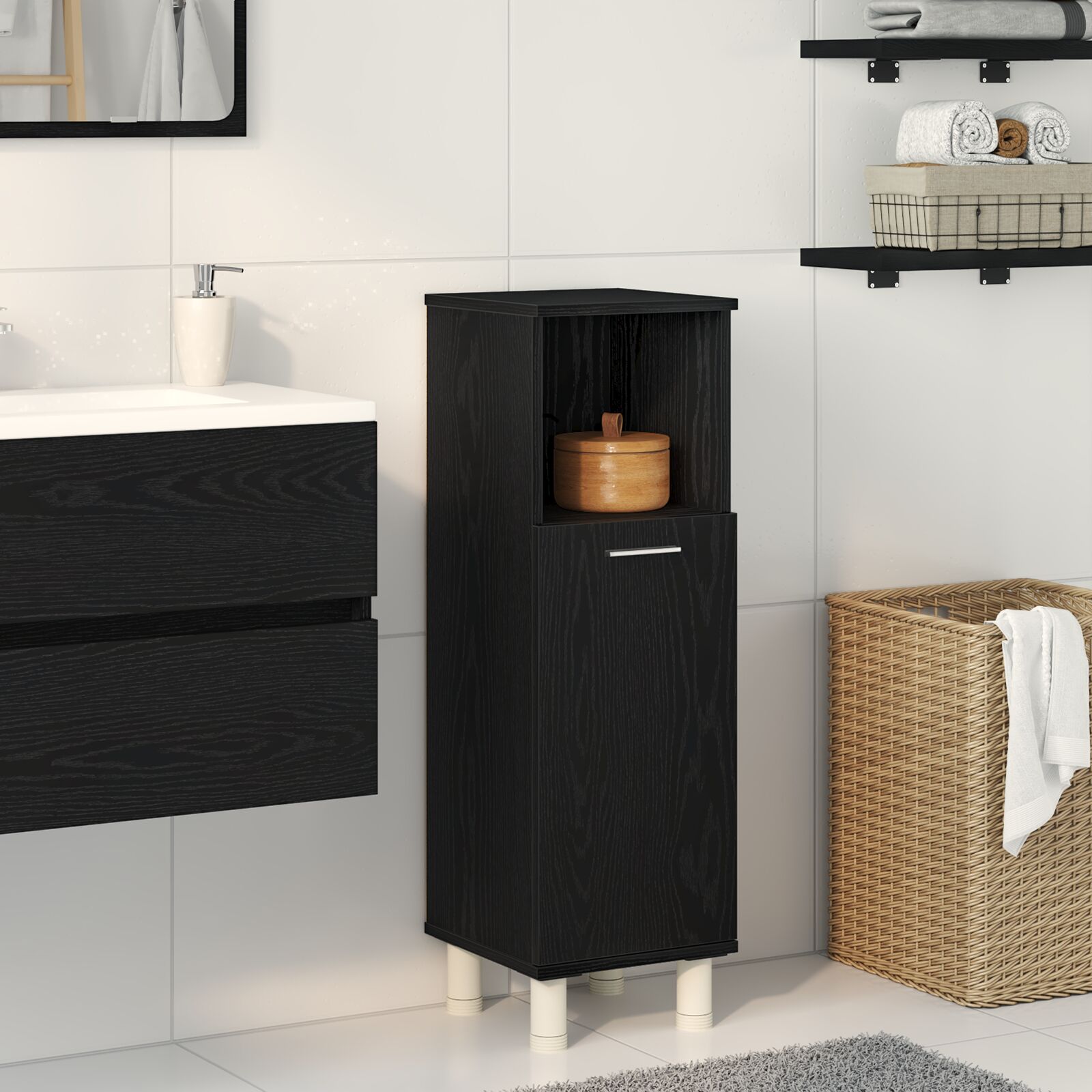 vidaXL Badezimmerschrank Schwarz Eiche 30x30x95 cm Holzwerkstoff