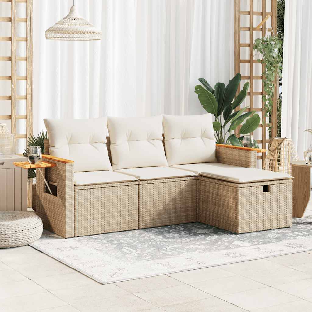 4-tlg. Garten-Sofagarnitur mit Kissen Beige Poly Rattan 4-tlg. Garten-Sofagarnitur mit Kissen Beige Poly Rattan