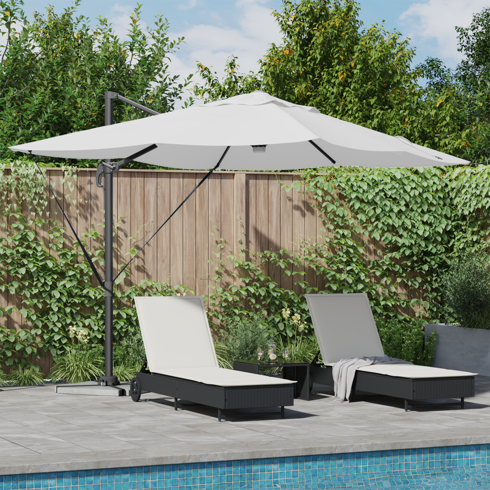 Freischwingender Sonnenschirm Sand Polyester, Aluminium Groß