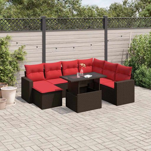 8-teiliges Gartensofa-Set mit Kissen, braun, Polyrattan 8-teiliges Gartensofa-Set mit Kissen, braun, Polyrattan