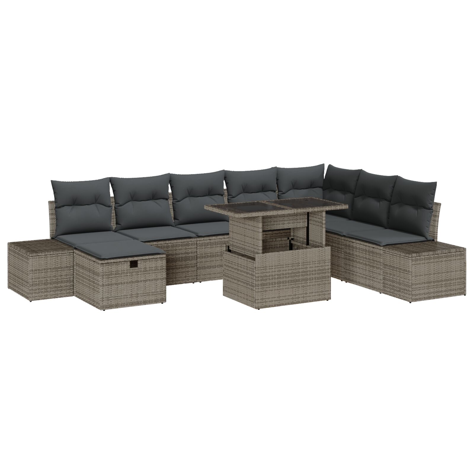 9-teiliges Garten-Sofaset mit Kissen Grau Poly-Rattan