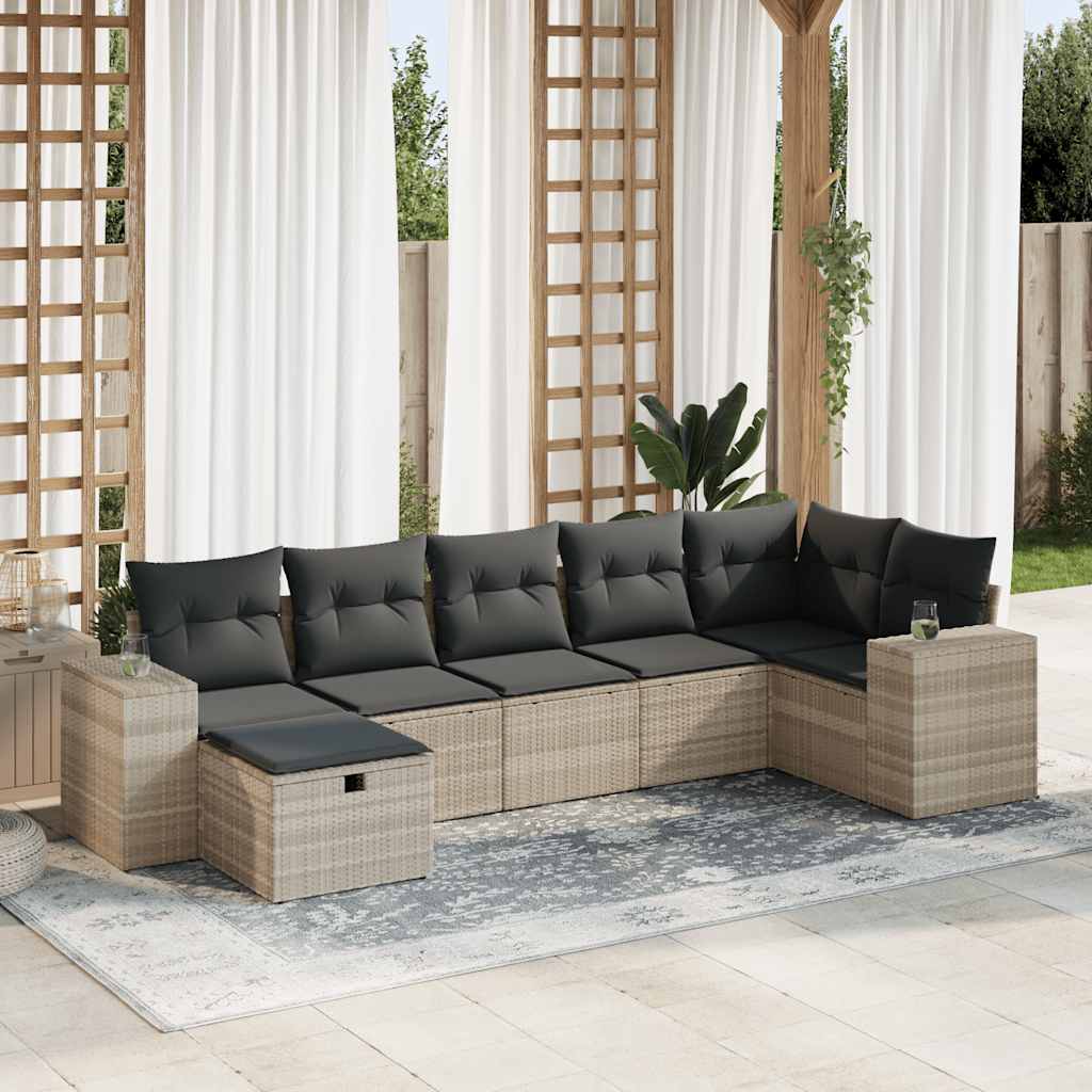 7-tlg. Garten-Sofagarnitur mit Kissen Hellgrau Poly Rattan 7-tlg. Garten-Sofagarnitur mit Kissen Hellgrau Poly Rattan