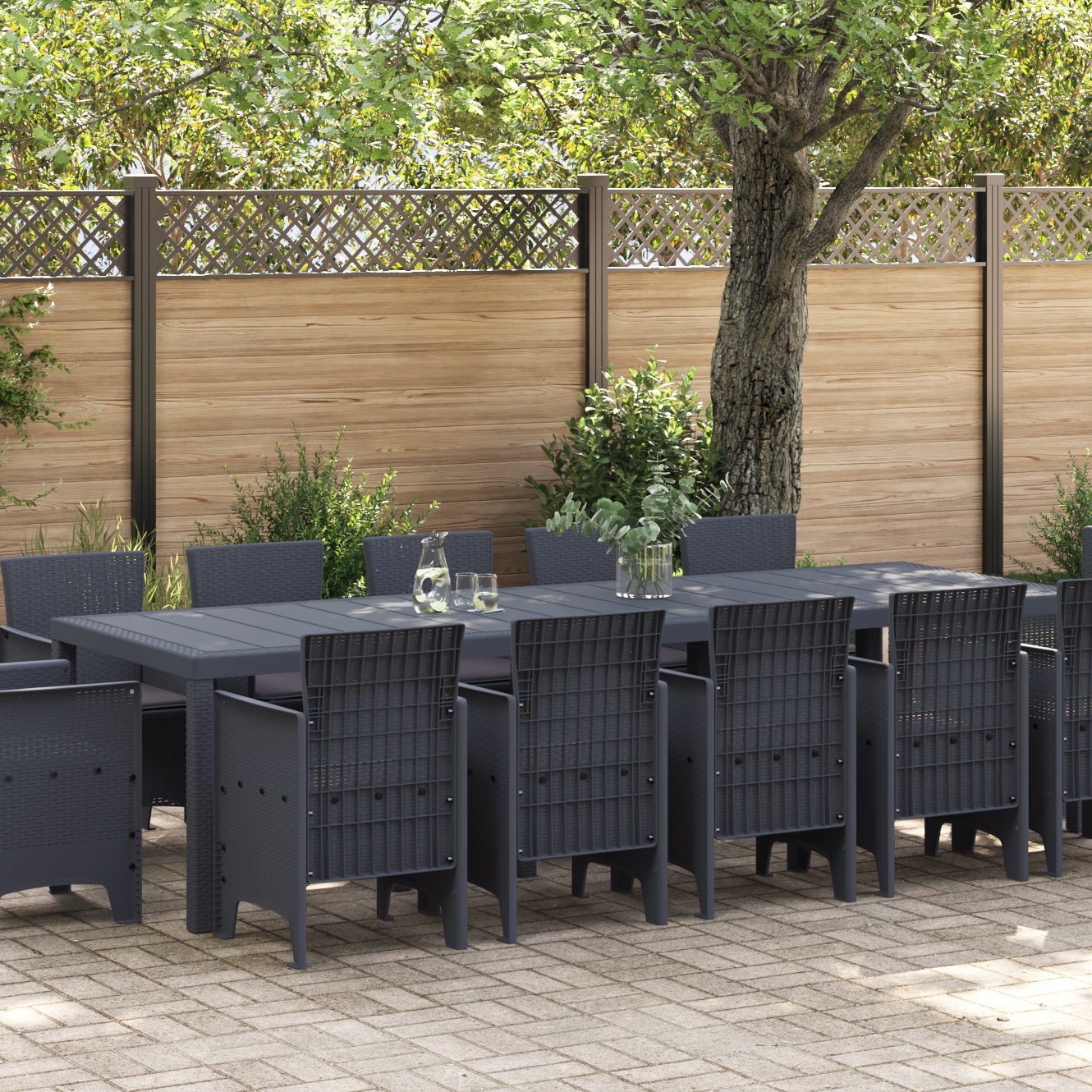 13-teiliges Garten Esstisch Set mit Kissen Anthrazit Poly-Rattan