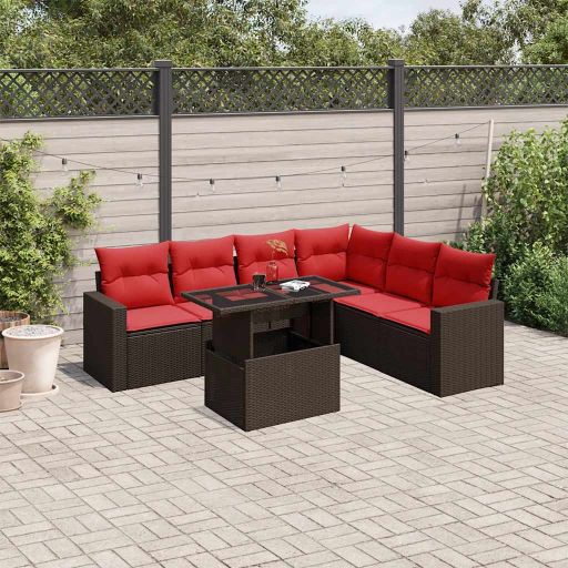 7-teiliges Gartensofa-Set mit Kissen, braun, Polyrattan 7-teiliges Gartensofa-Set mit Kissen, braun, Polyrattan