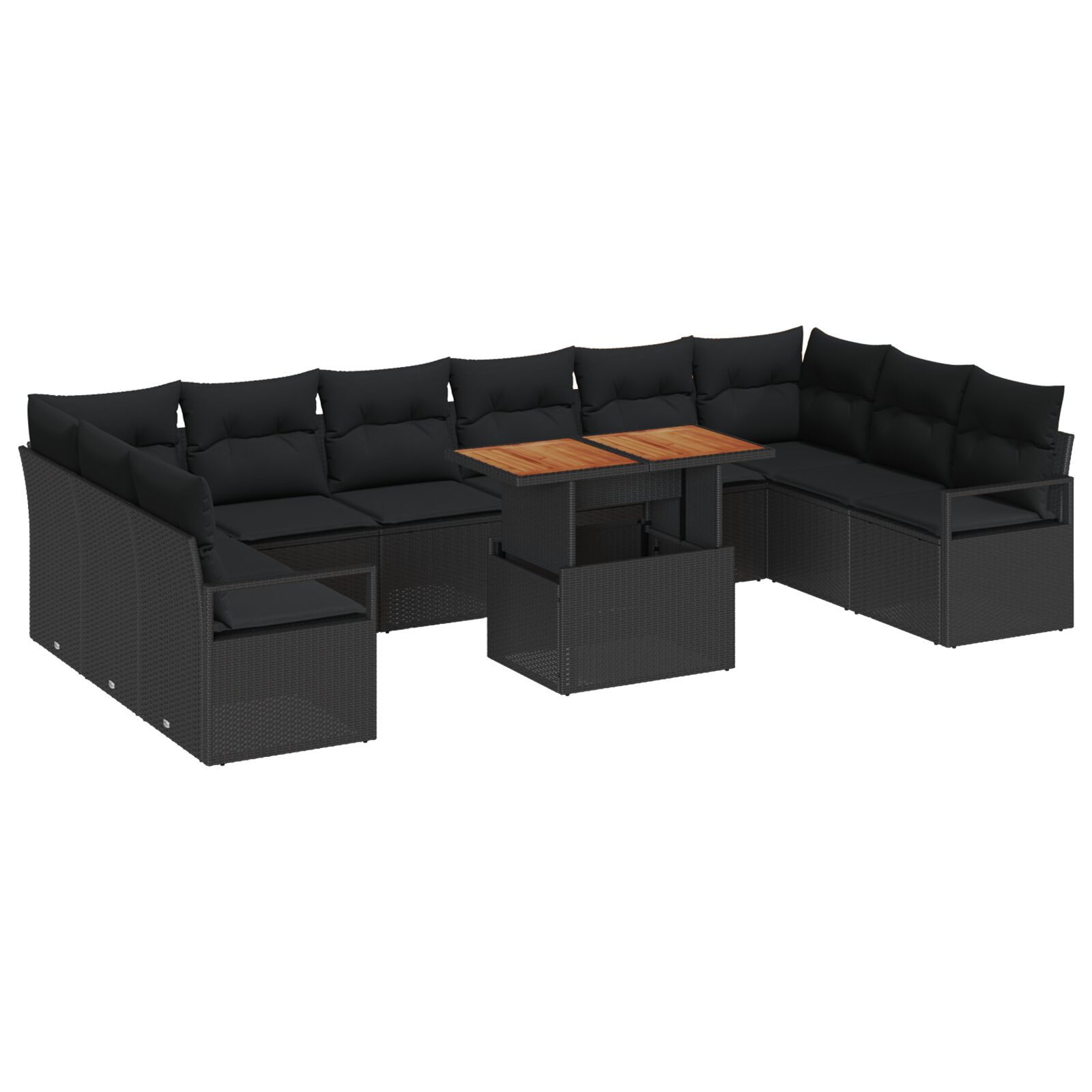 11-teiliges Garten Sofaset mit Kissen Schwarz Poly Rattan Akazie, 2-Sitzer Garten Sofa mit Kissen Schwarz Poly Rattan 11-teiliges Garten Sofaset mit Kissen Schwarz Poly Rattan Akazie, 2-Sitzer Garten Sofa mit Kissen Schwarz Poly Rattan