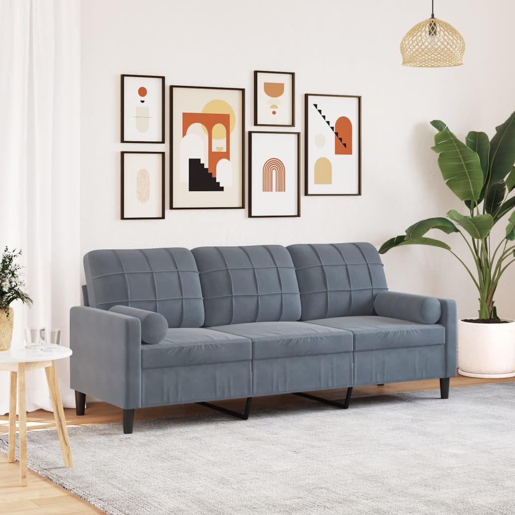 3-Sitzer-Sofa mit Zierkissen Dunkelgrau 180 cm Samt 3-Sitzer-Sofa mit Zierkissen Dunkelgrau 180 cm Samt