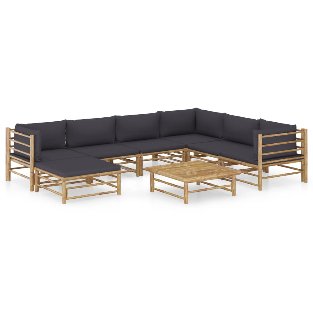 8-tlg. Garten-Lounge-Set mit Dunkelgrauen Kissen Bambus 8-tlg. Garten-Lounge-Set mit Dunkelgrauen Kissen Bambus