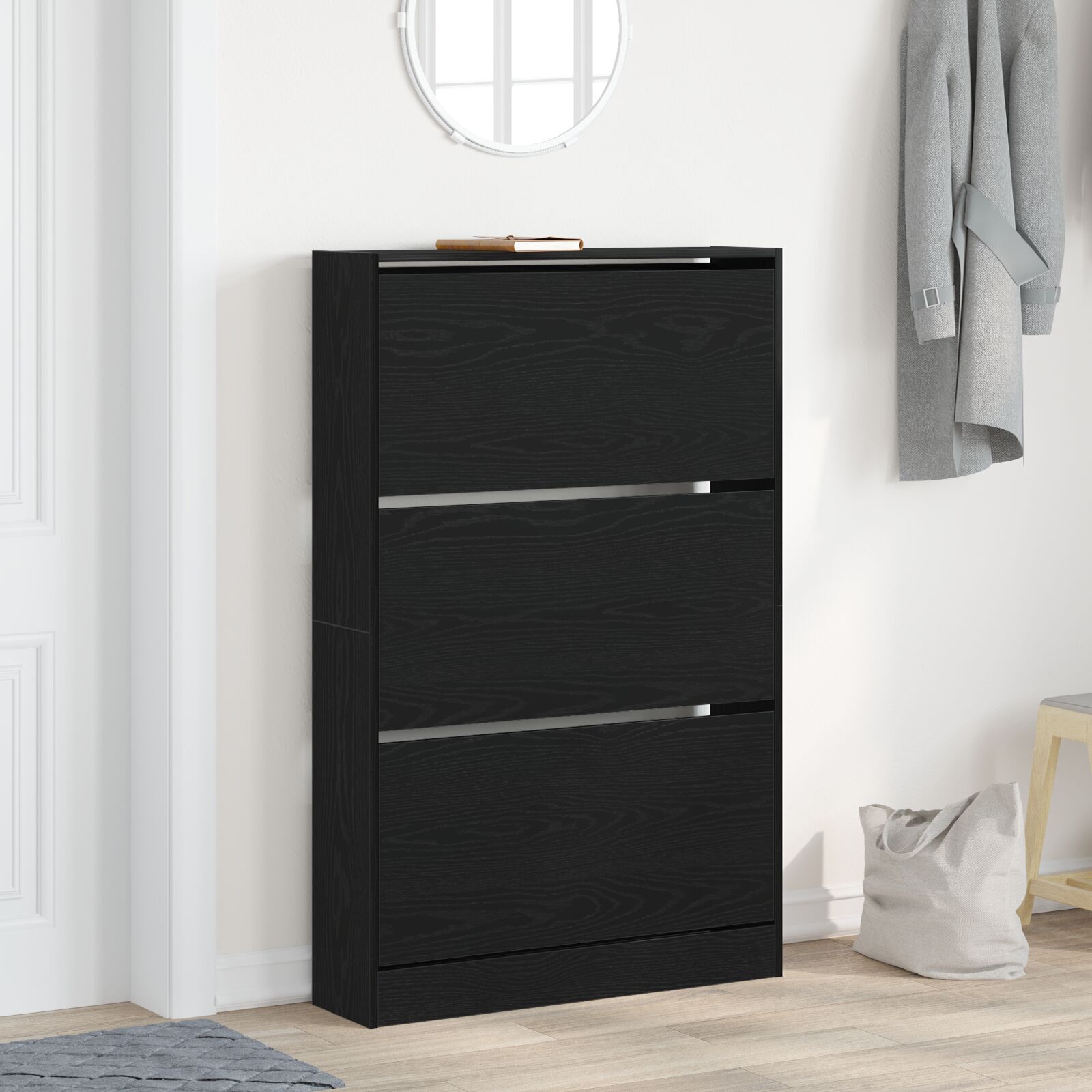 Schuhschrank Schwarz Eiche 80x21x125,5 cm Melamin