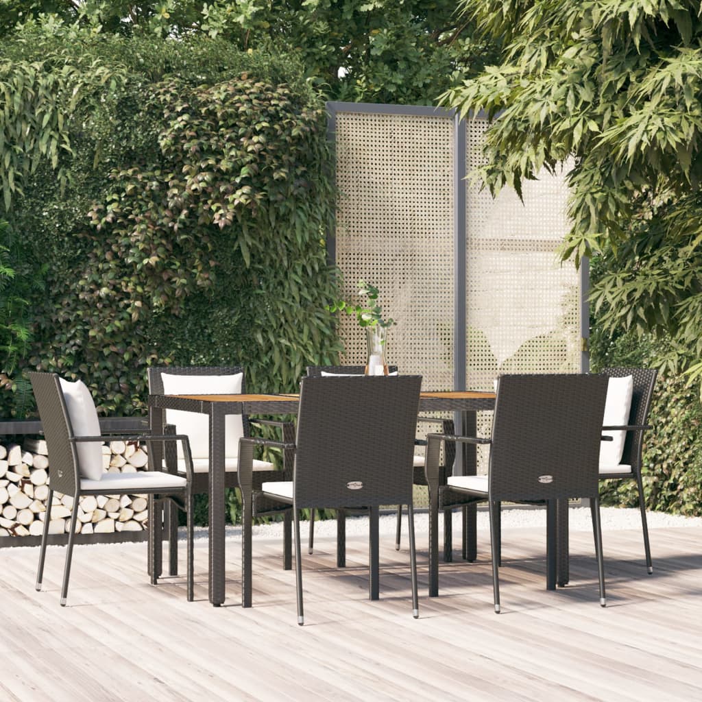 7-tlg. Garten-Essgruppe mit Kissen Schwarz Poly Rattan 7-tlg. Garten-Essgruppe mit Kissen Schwarz Poly Rattan