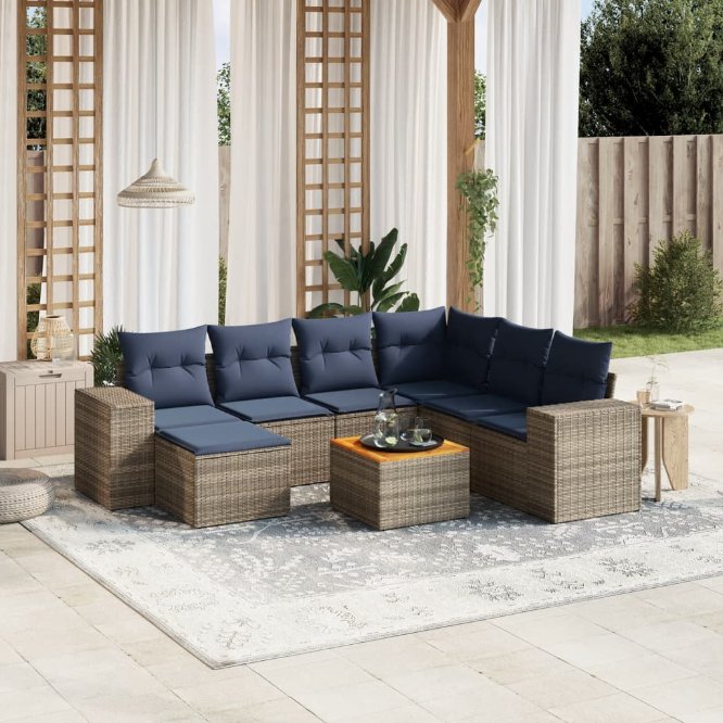 8-teiliges Gartensofa-Set mit Kissen, grau, Polyrattan 8-teiliges Gartensofa-Set mit Kissen, grau, Polyrattan