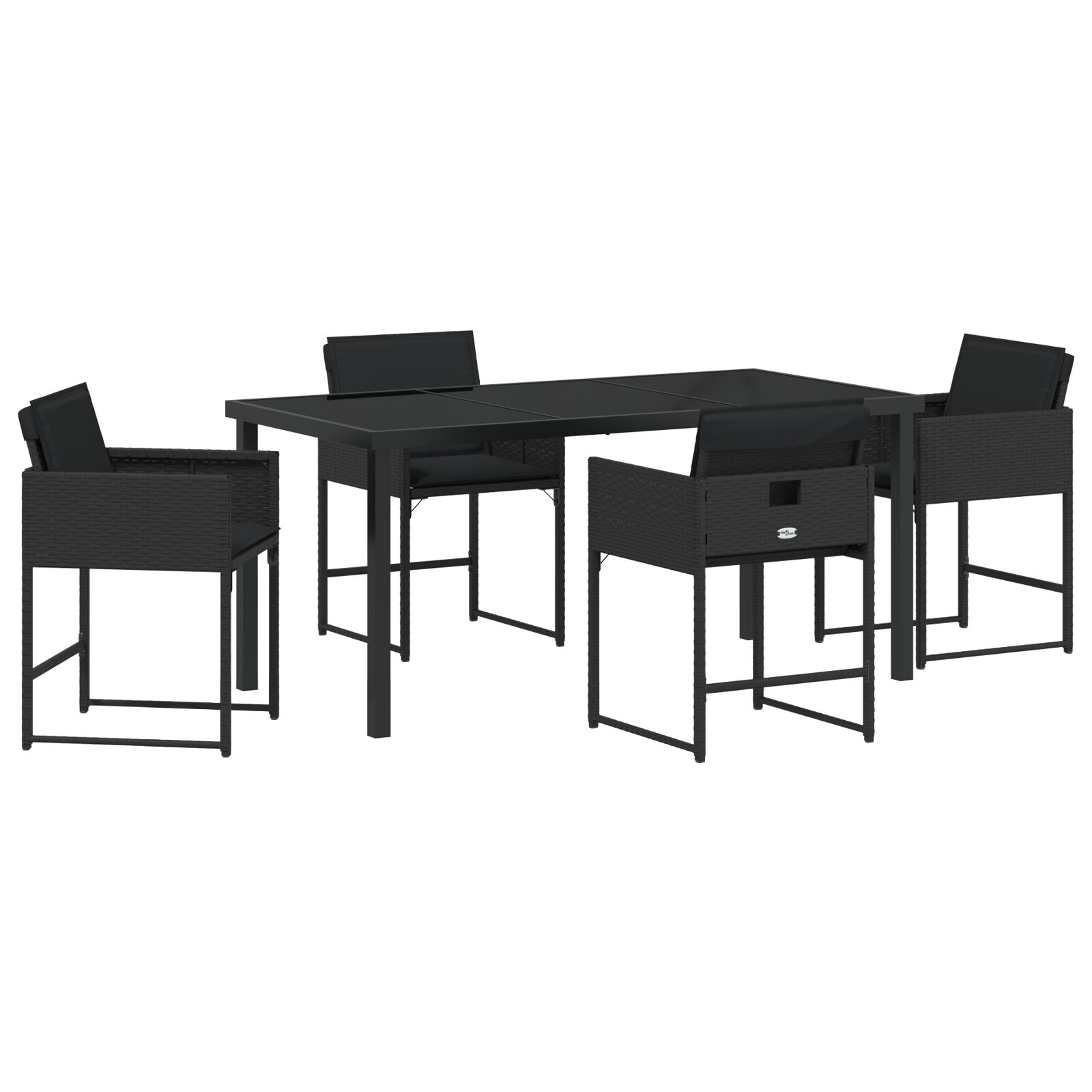 5-teilige Garten Essgruppe mit Kissen Schwarz Poly-Rattan