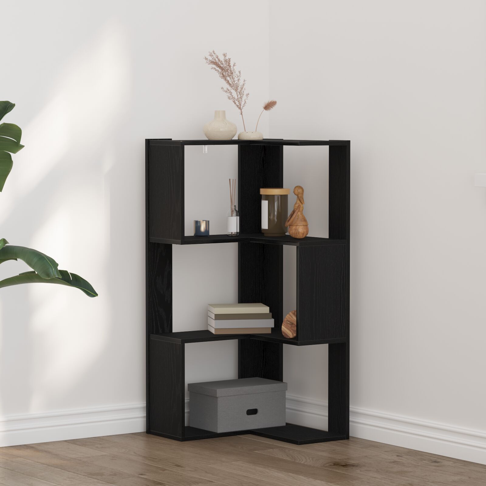 vidaXL Eck-Bücherregal 3-Tier Schwarz Eiche 50x50x102 cm Ingenieurholz