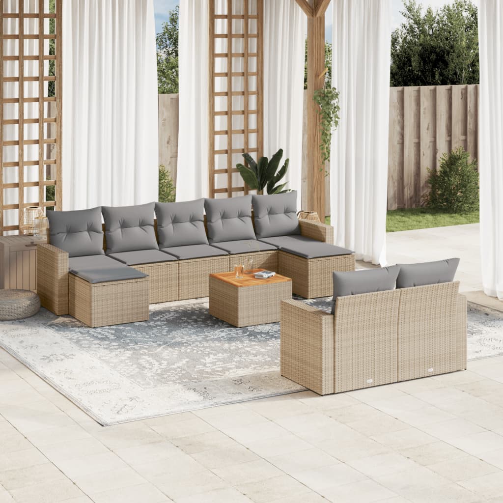 10-tlg. Garten-Sofagarnitur mit Kissen Beige Poly Rattan 10-tlg. Garten-Sofagarnitur mit Kissen Beige Poly Rattan