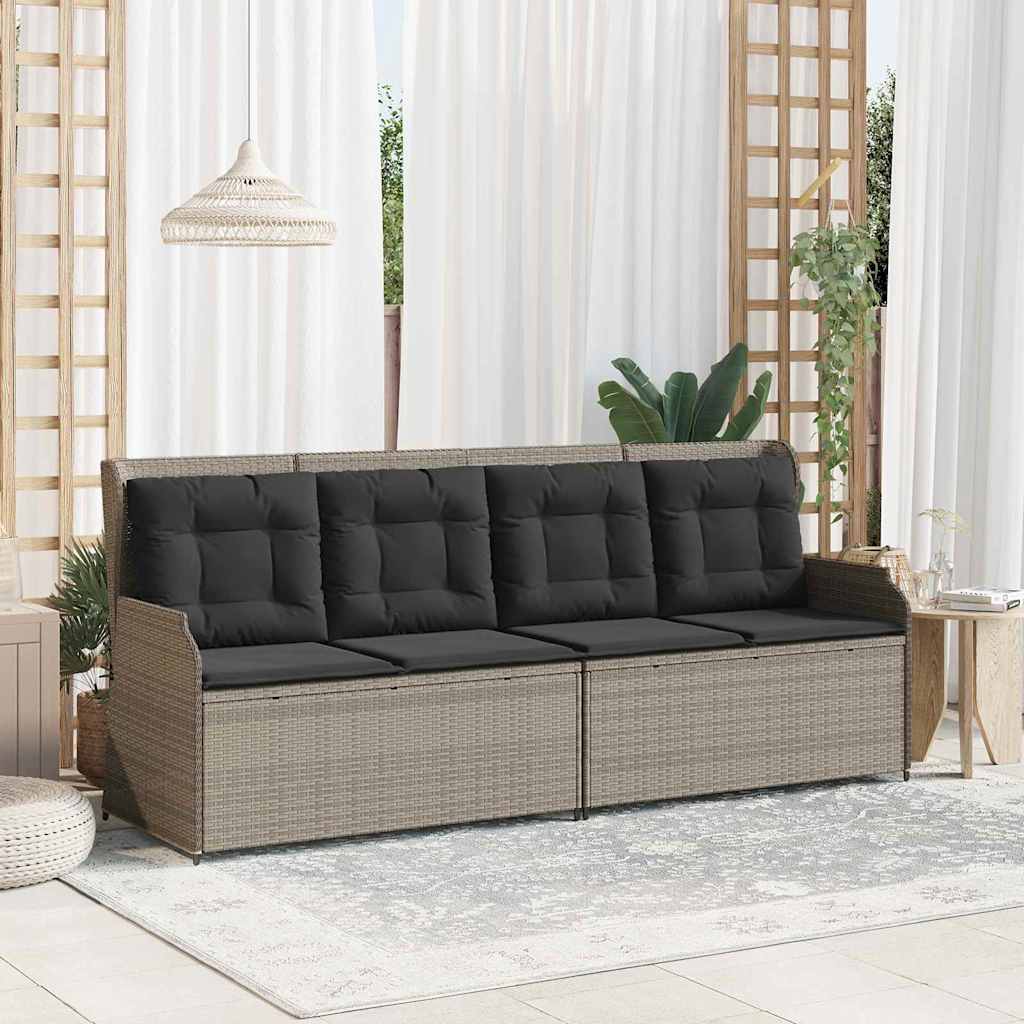 Gartenbank mit Kissen Hellgrau Poly Rattan