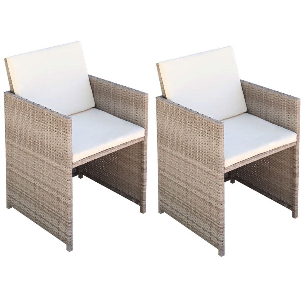 Gartenstühle 2 Stk. mit Polstern und Kissen Poly Rattan Beige Gartenstühle 2 Stk. mit Polstern und Kissen Poly Rattan Beige