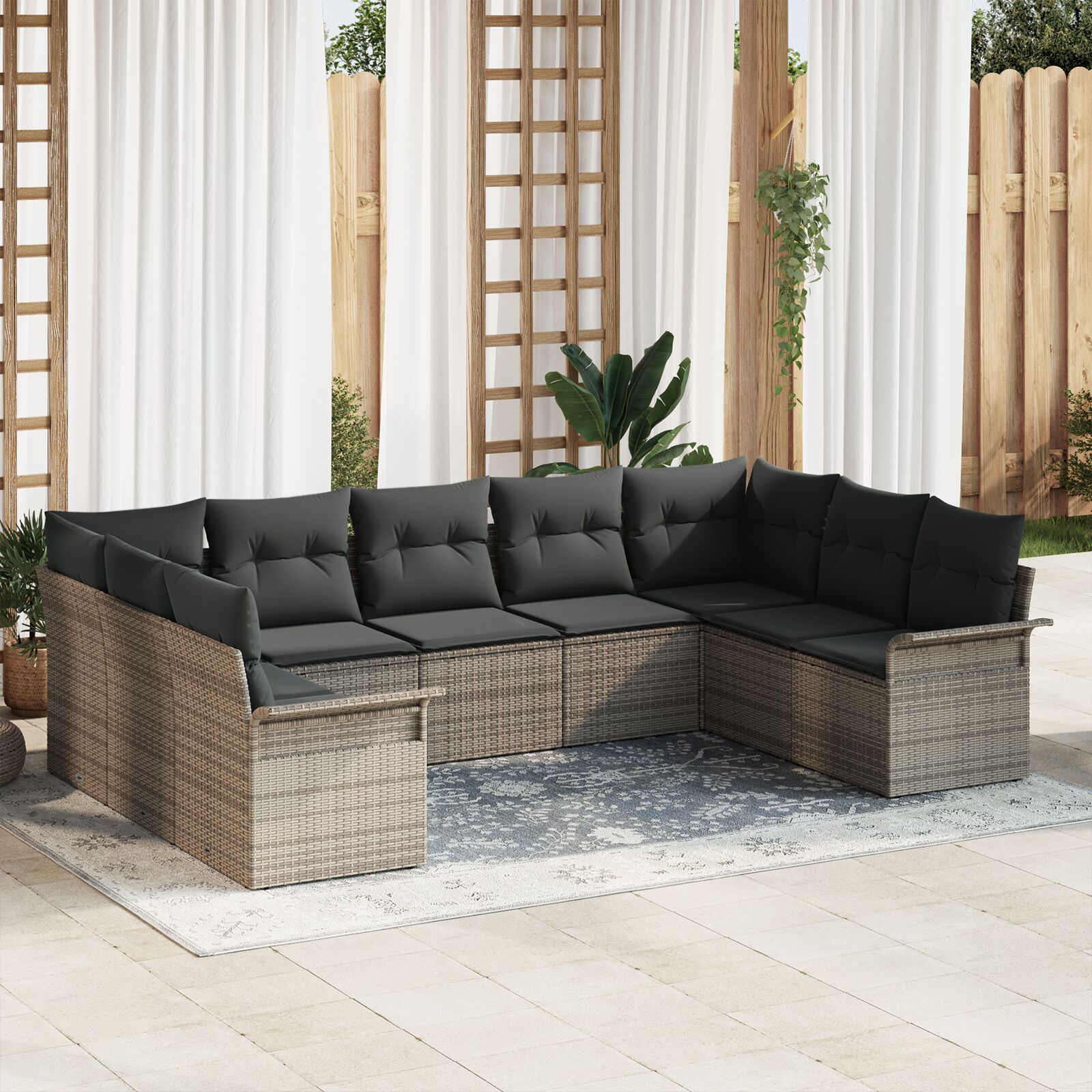 9-teiliges Garten-Sofa-Set mit Kissen Grau Poly-Rattan 9-teiliges Garten-Sofa-Set mit Kissen Grau Poly-Rattan