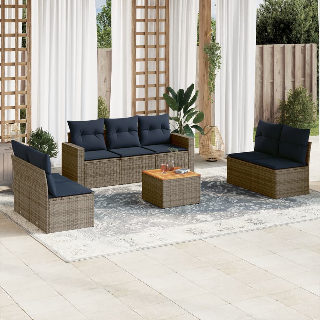 8-tlg. Garten-Sofagarnitur mit Kissen Grau Poly Rattan 8-tlg. Garten-Sofagarnitur mit Kissen Grau Poly Rattan
