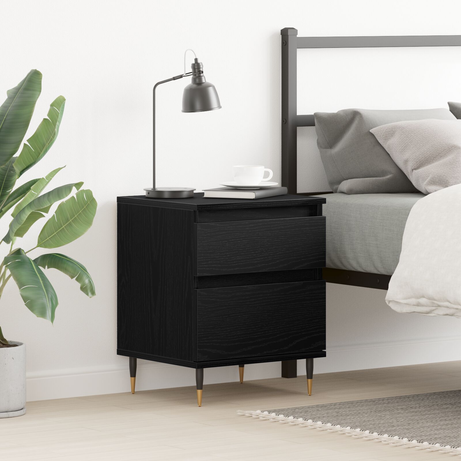 vidaXL Nachttisch Schwarzes Eichenholz 40x35x50 cm Holzwerkstoff