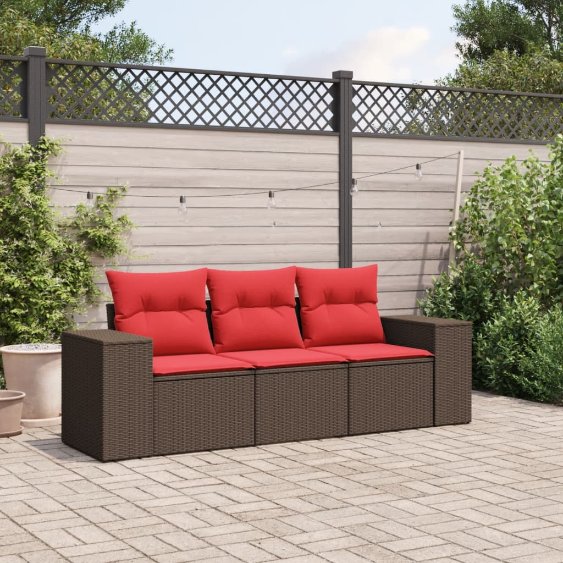 3-teiliges Gartensofa-Set mit Kissen, braun, Polyrattan 3-teiliges Gartensofa-Set mit Kissen, braun, Polyrattan